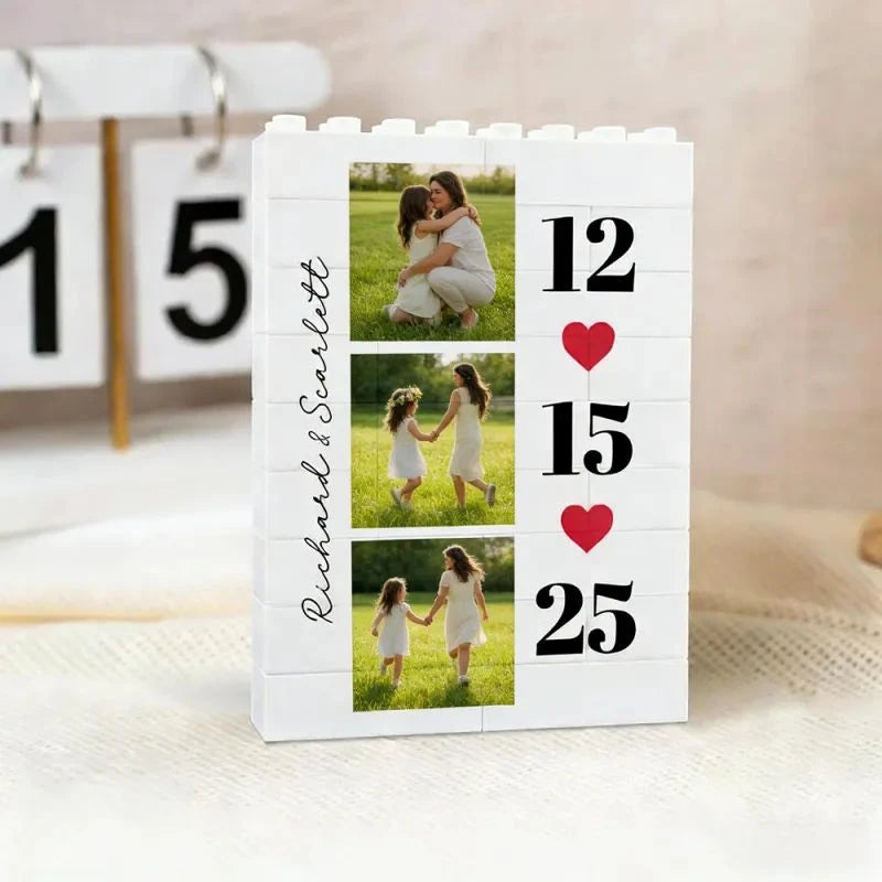Cadre photo personnalisé pour couple « King & Queen » – Briques de construction rectangulaires à assembler