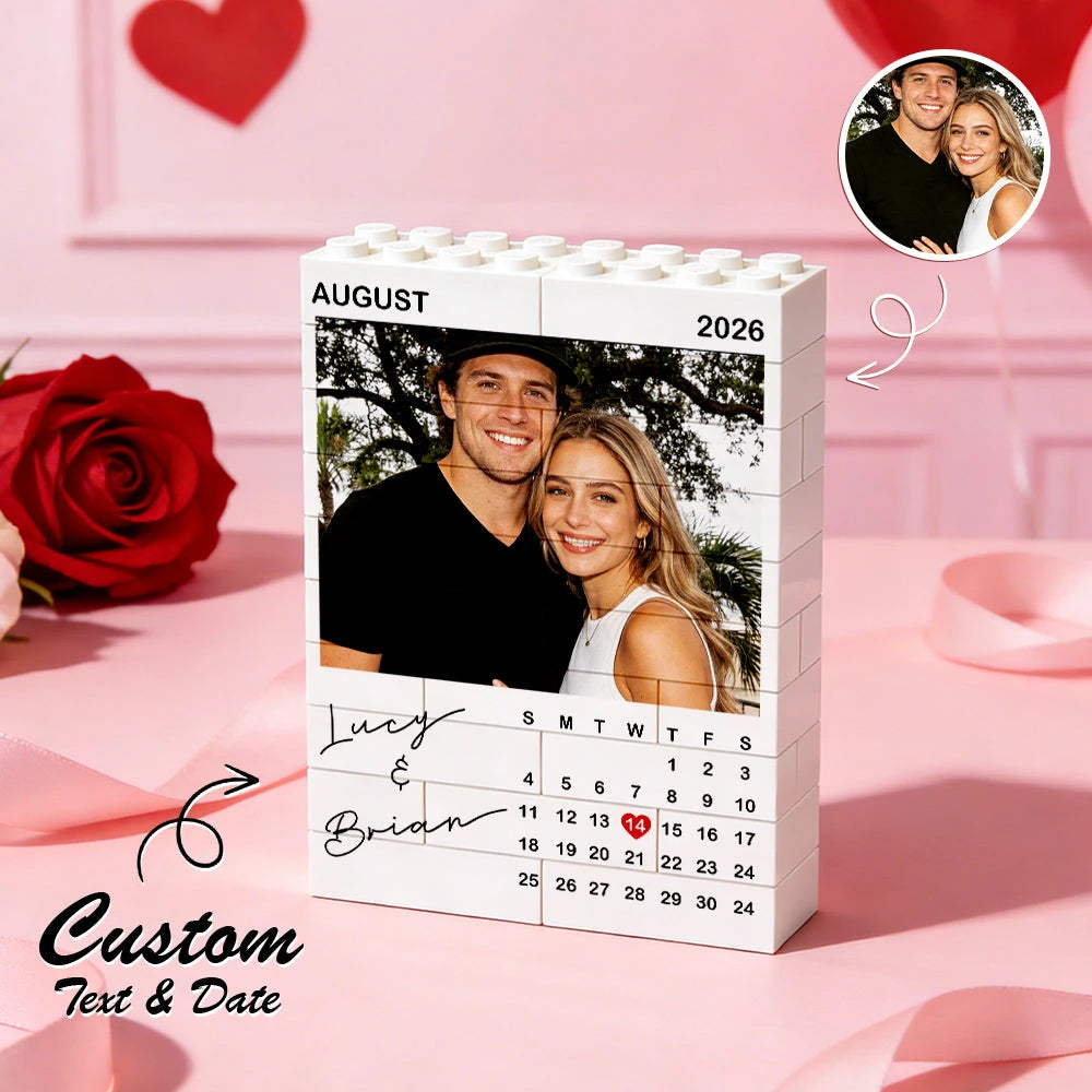 Cadre photo personnalisé pour couple « King & Queen » – Briques de construction rectangulaires à assembler