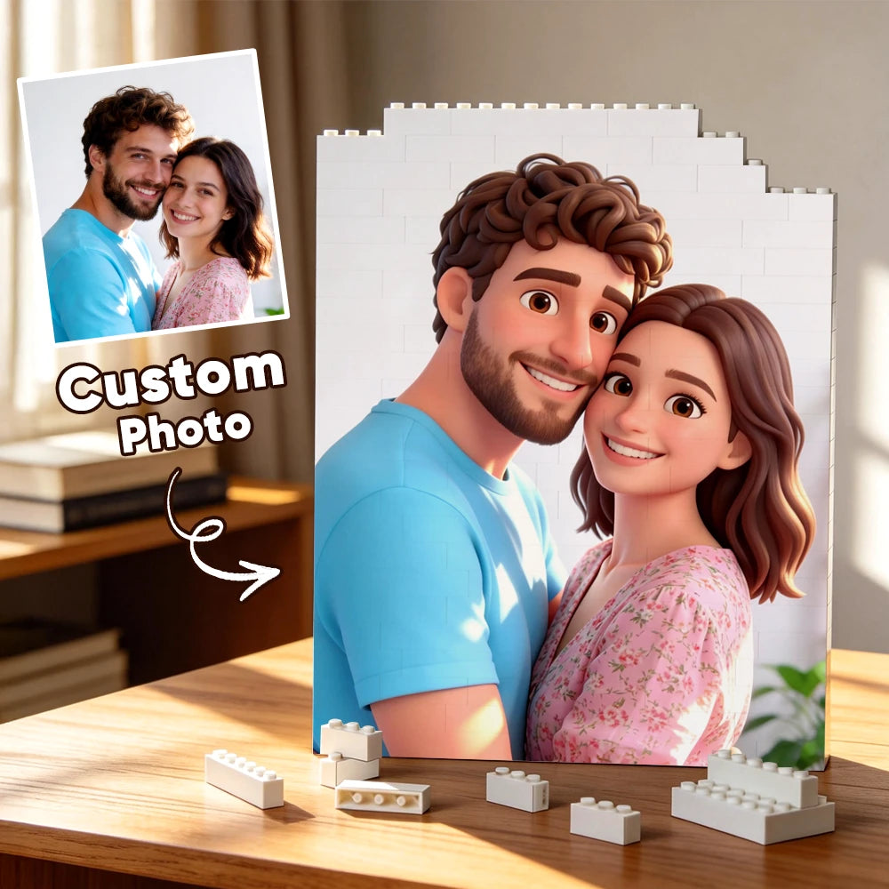 Cadre photo personnalisé pour couple « King & Queen » – Briques de construction rectangulaires à assembler